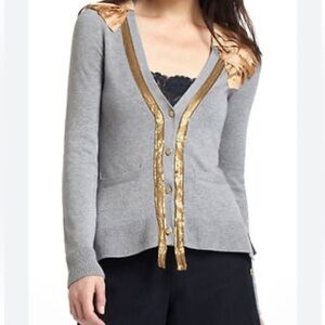 Anthropology Sparrow vermil streams cardigan grey gold sequins cotton cashmere